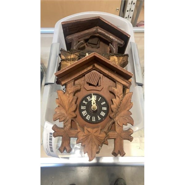 2 CUCKOO CLOCKS, NO WEIGHTS