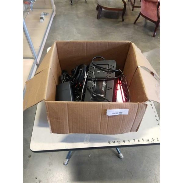 BOX OF POWER ADAPTERS, INVERTERS