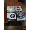 Image 1 : 3 NEW BEARING WALL CLOCKS AND TIRE WALL CLOCK