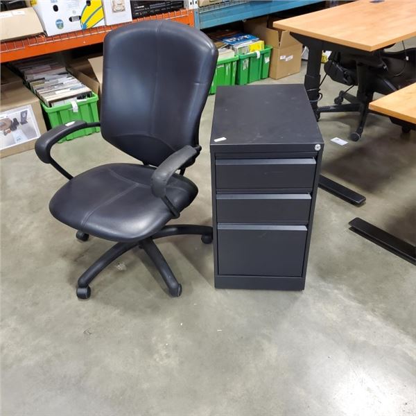 BLACK 2 DRAWER FILING CABINET WITH GAS LIFT OFFICE CHAIR