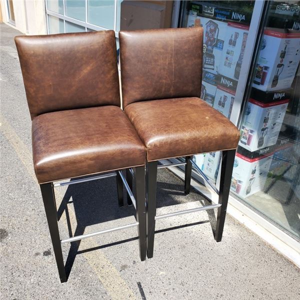 2 BROWN BAR HEIGHT LEATHER CHAIRS