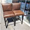 Image 1 : 2 BROWN BAR HEIGHT LEATHER CHAIRS