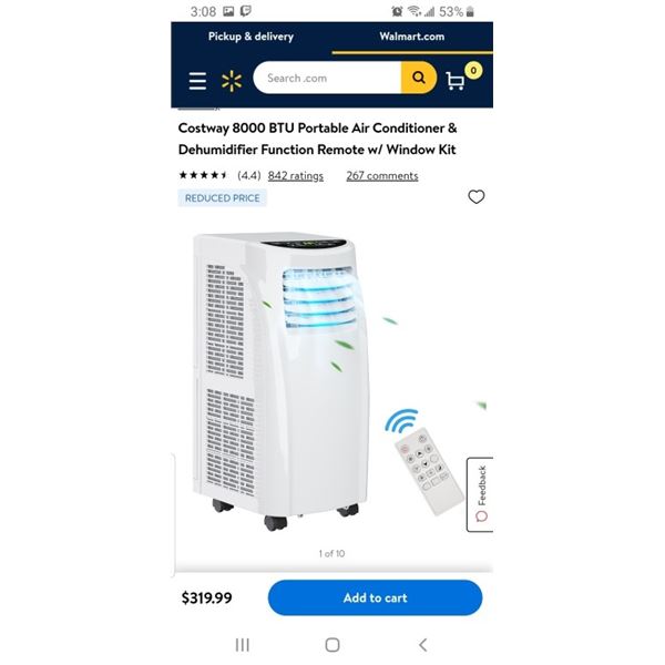 COSTWAY 8000BTU PORTABLE AIR CONDITIONER DEHUMIDIFIER - RETAIL $319.99 US