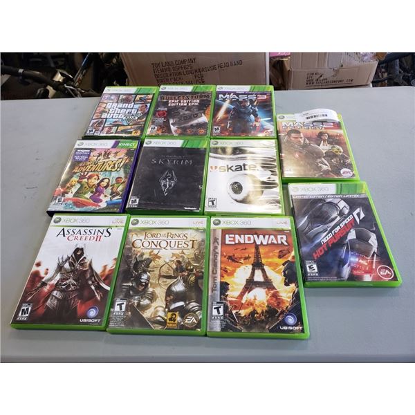 11 XBOX 360 VIDEOGAMES INCLUDING MASS EFFECT 2 AND 3, ELDER SCROLLS SKYRIN, NEED FOR SPEED HOT PURSI