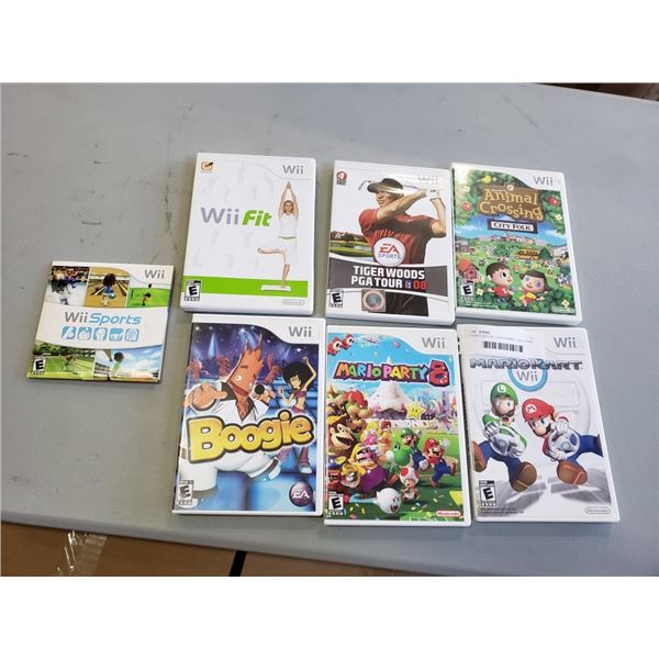 7 NINTENDO WII VIDEOGAMES - INCLUDING MARIO PARTY 8, ANIMAL CROSSING CITY FOLK, MARIOKART WII AND OT