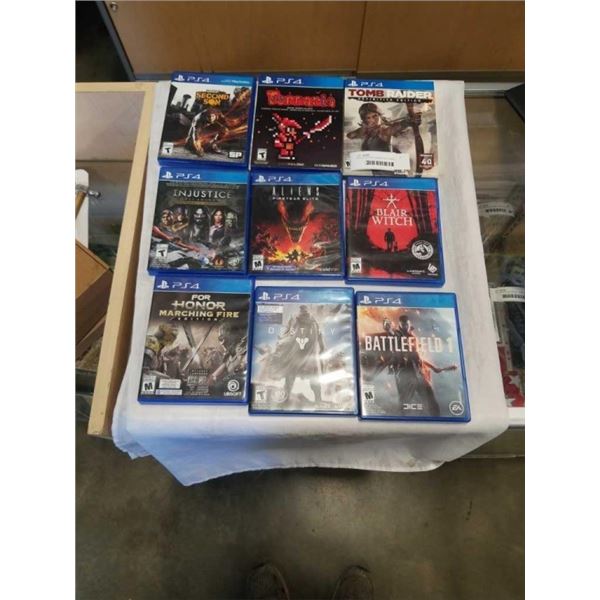 9 PLAYSTATION 4 GAMES INCLUDING INJUSTICE ULTIMATE EDITION, TOMB RAIDER DEFINITIVE EDITION, ALIENS F