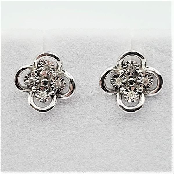 STERLING SILVER DIAMOND EARRINGS, 8 DIAMONDS (0.05CTS), W/A $600.00