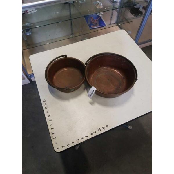 2 COPPER POTS WITH HANDLES