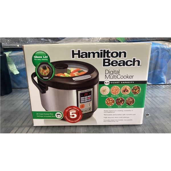 AS NEW HAMILTON BEACH DIGITAL MULTICOOKER 4.5 CAPACITY - RETAIL $79