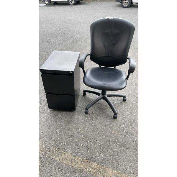 BLACK 2 DRAWER FILING CABINET WITH GAS LIFT OFFICE CHAIR