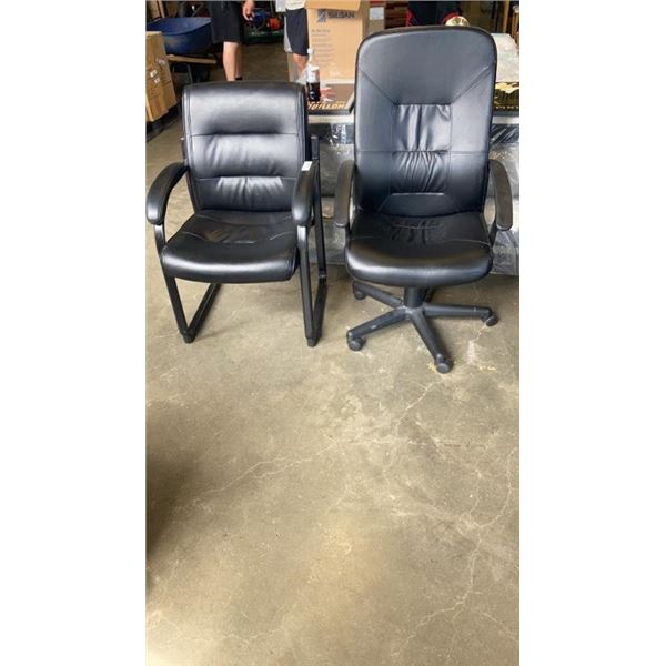 BLACK ROLLING GAS LIFT OFFICE CHAIR AND BLACK RECEPTION CHAIR