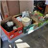Image 1 : 3 TRAYS OF DISHES, APPLIENCES, SPICE RACK AND SERVING DISHES