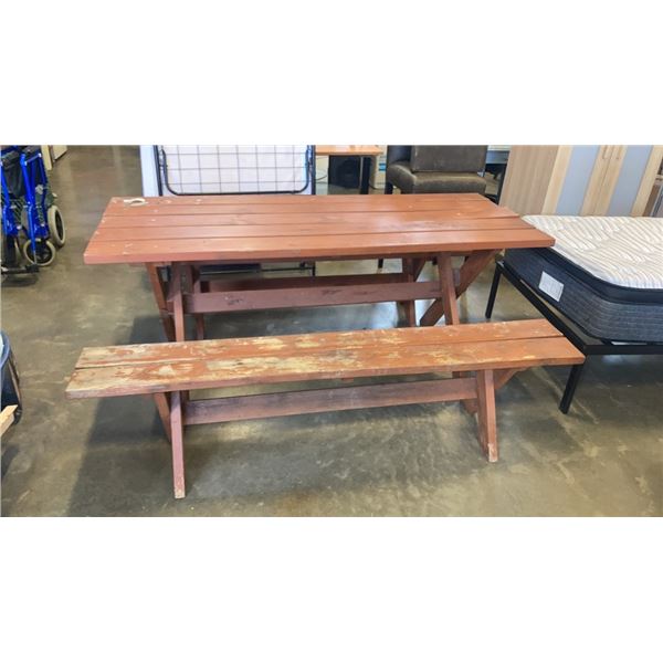 WOOD PICNIC TABLE WITH BENCHES