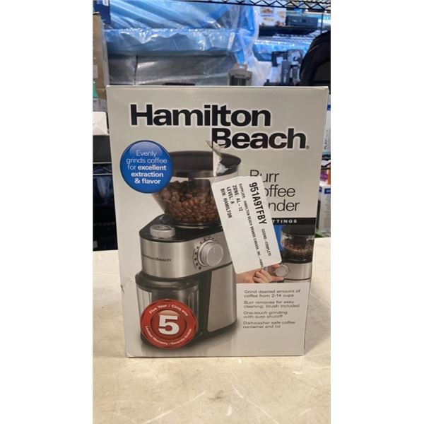 HAMILTON BEACH 18 SETTING BURR COFFEE GRINDER - TESTED WORKING, RETAIL $74