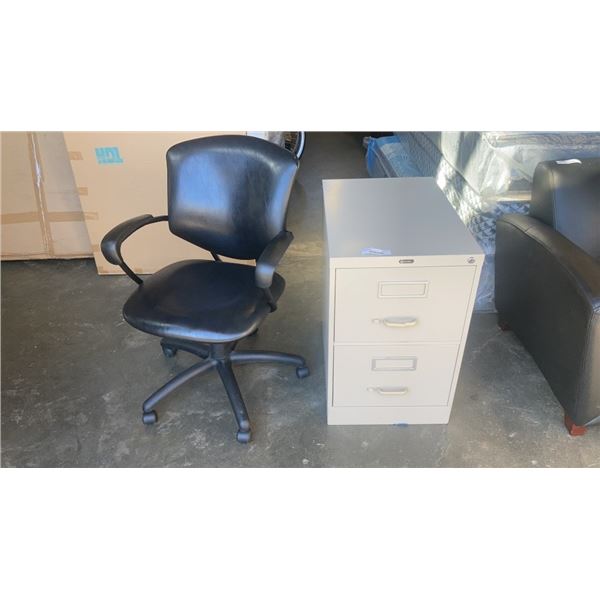 GAS LIFT OFFICE CHAIR AND 2 DRAWER FILING CABINET