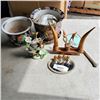Image 1 : HANDCRAFTED PLANTERS WITH VANITY MIRROR, ORIOLE STATUE AND OTHER COLLECTIBLES