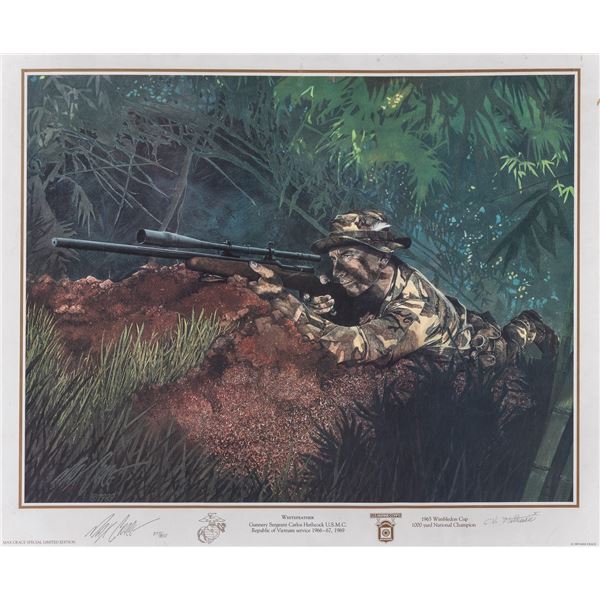 CARLOS HATHCOCK II USMC SIGNED LITHOGRAPH BY MAX CRACE
