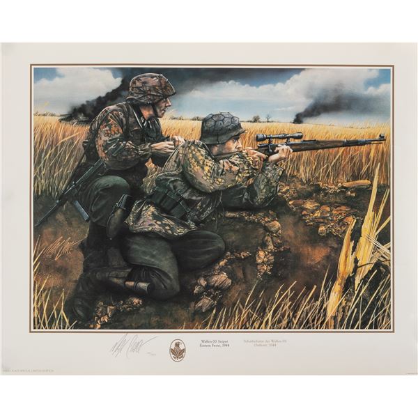 WAFFEN-SS SNIPER LITHOGRAPH BY MAX CRACE
