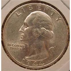 1944-S WASHINGTON QUARTER CH AU 58 / MS60
