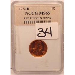 1973-D RED LINCOLN CENT / PENNY NCCG MS65