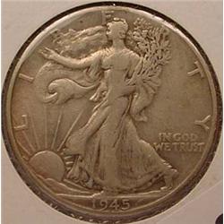 1945-D WALKING LIBERTY HALF DOLLAR - VF+