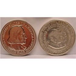 LOT OF 2 COMMEMORATIVE HALF DOLLARS - COLUMBUS AND