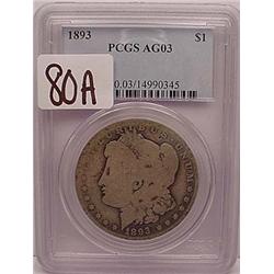 1893-P MORGAN SILVER DOLLAR PCGS AG-03