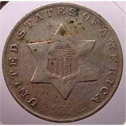 1852 3 CENT SILVER COIN VG