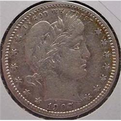 1907-S BARBER QUARTER XF-45