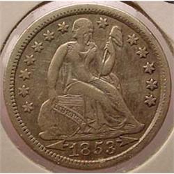 1853 SEATED LIBERTY DIME XF