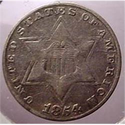 1854 3 CENT NICKEL F