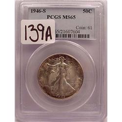 1946-S WALKING LIBERTY HALF DOLLAR PCGS MS-65