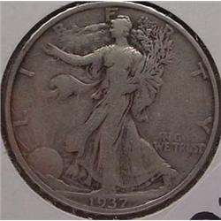 1937-S WALKING LIBERTY HALF DOLLAR VF