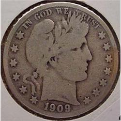 1909-S BARBER HALF DOLLAR G+