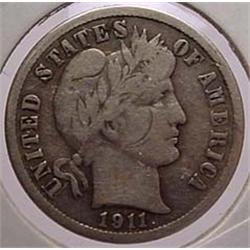 1911-S BARBER DIME F