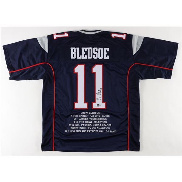 DREW BLEDSOE SIGNED STATS JERSEY (BECKETT HOLO)