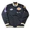 Image 1 : MAGIC JOHNSON SIGNED LA LAKERS BLACK M& N HWC BOMBER JACKET W/PATCHES (BECKETT)