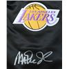 Image 2 : MAGIC JOHNSON SIGNED LA LAKERS BLACK M& N HWC BOMBER JACKET W/PATCHES (BECKETT)