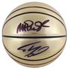 Image 1 : MAGIC JOHNSON AND SHAQUILLE O'NEAL DUAL-SIGNED GOLD MOLTEN BASKETBALL (BAS WITNESSED)