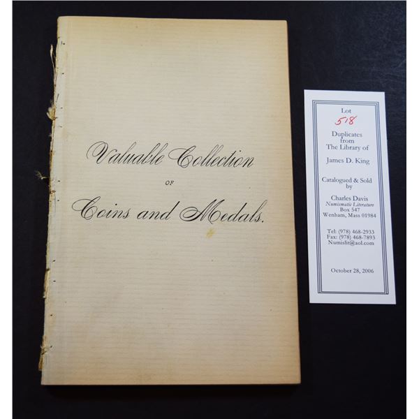Cogan, George W.: Catalogue of an Extensive and Valuable Collection of Coins and Medals, belonging t