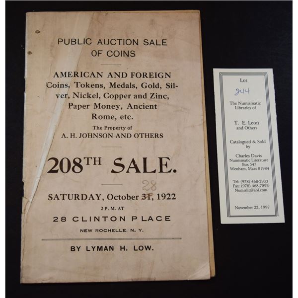 Low, Lyman H.: Public Auction Sale of Coins and Medals