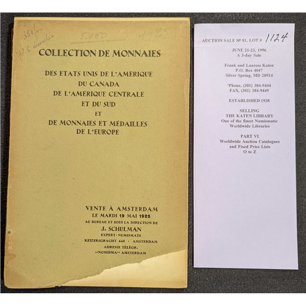 Schulman, Jacques: Collection de Monnaies des Etats Unis de l'Amerique du Canada de l'Amerique Centr