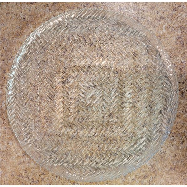 34)  CLEAR 12.5" DIAMETER HERRINGBONE PRESSED