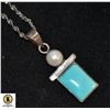 Image 1 : ESTATE 925 TURQUOISE/PEARL PENDANT&925 LONG NECKLA
