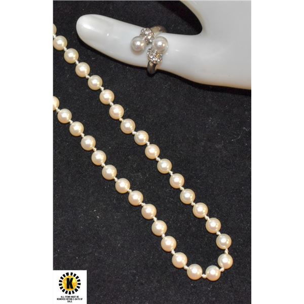 ESTATE PEARL NECKLACE & RING SET