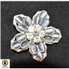 Image 1 : FLOWER SHAPED CATS EYE STONES AND CRYSTAL BROOCH