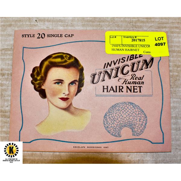 1940'S INVISIBLE UNICOM REAL HUMAN HAIRNET