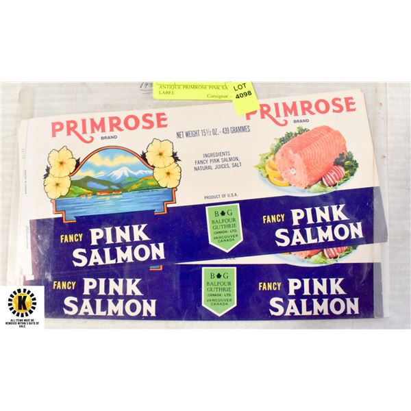 VINTAGE PRIMROSE PINK SALMON LABEL