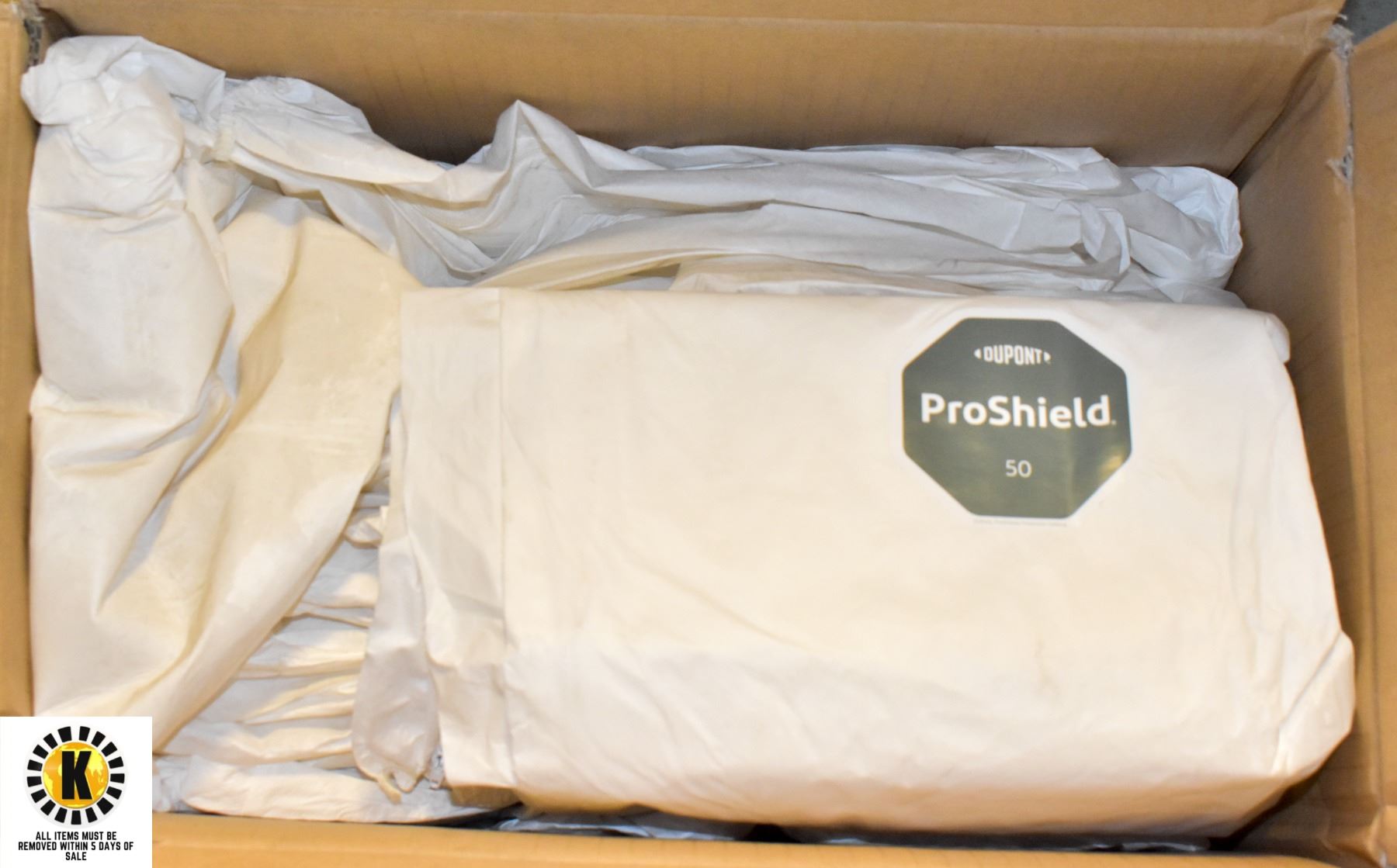 BOX OF VARIOUS DUPONT PROSHIELD COVERALLS