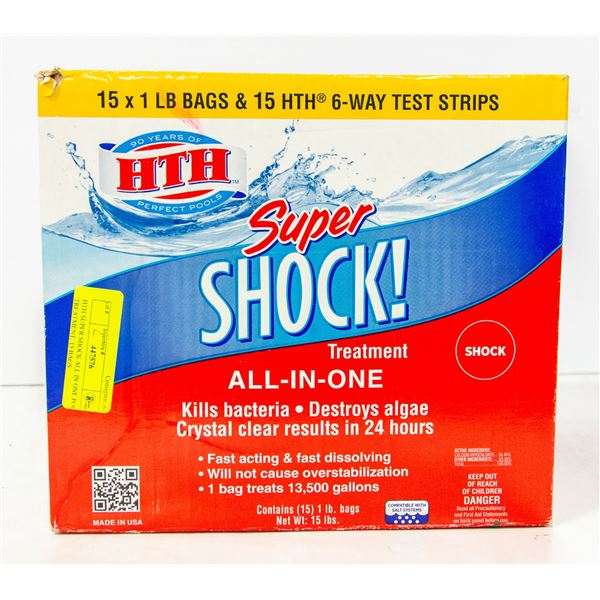 HTH SUPER SHOCK ALL IN ONE POOL TREATMENT, 15 BAGS